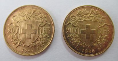 null 2 pièces de 20 Francs or Suisse Vendues sur désignation - Conservées au coffre...