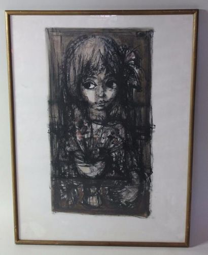 null Philippe GRISEL (1930-1998) "Portrait d'enfant" Gouache et encre de Chine sur...