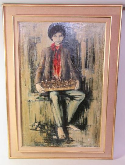 null Philippe GRISEL (1930-1998) "Petit vendeur de muguet" Huile sur toile signée...