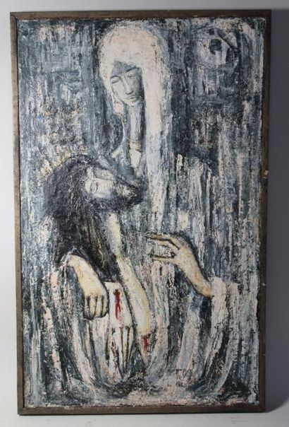 null Philippe GRISEL (1930-1998) "Pietà" Huile sur toile signée en bas à droite et...