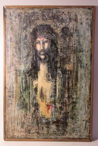 null Philippe GRISEL (1930-1998) "Christ à la couronne d'épines" Huile sur toile...