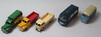 null DINKY TOYS - Estafette camping-car (n°565), Fourgon Peugeot J7 Mecano, 2 x camions...