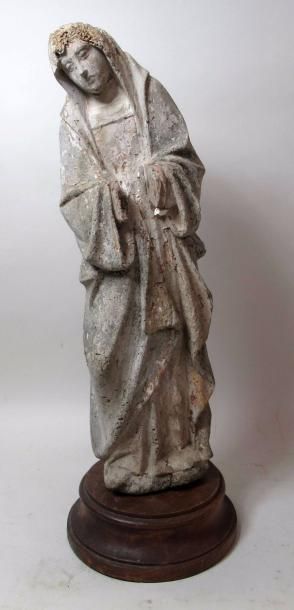 null Vierge Marie en hêtre sculpté - Epoque XVIIIe siècle - Ht : 54 cm (restes de...