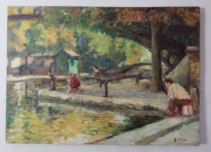 null Arthur FILLON (1900 - 1974) : "Canal Saint Martin" Huile sur Isorel signée en...