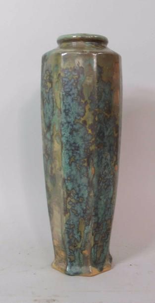 null PIERREFONDS : Vase en grès à décor de cristallisations vertes et jaunes - Ht...