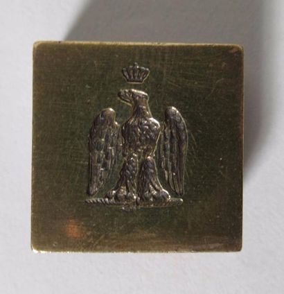 null Cachet carré en métal à décor en intaille d'un aigle impérial - 2,2 x 2,2 cm...