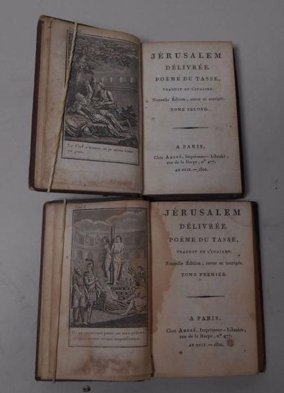 null "Jérusalem délivrée, poême du Tasse traduit de l'Italien" 2 volumes reliés in-18...