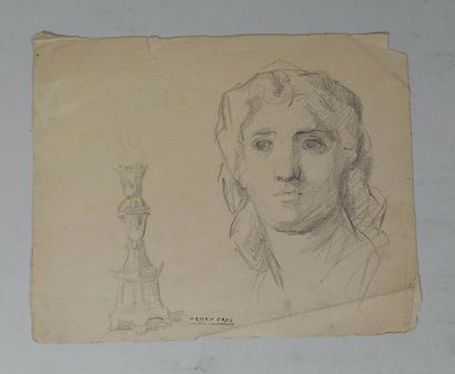 null Henry CROS (1840-1907) "Etude de tête" Dessin au crayon sur papier portant le...