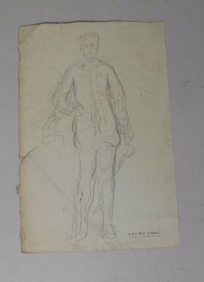 null Henry CROS (1840-1907) "Etude d'homme en costume" Dessin au crayon sur papier...