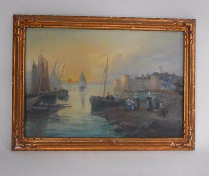 null GROOTENS (XIXe) "Port breton" Huile sur toile signée en bas à droite - 37 x...