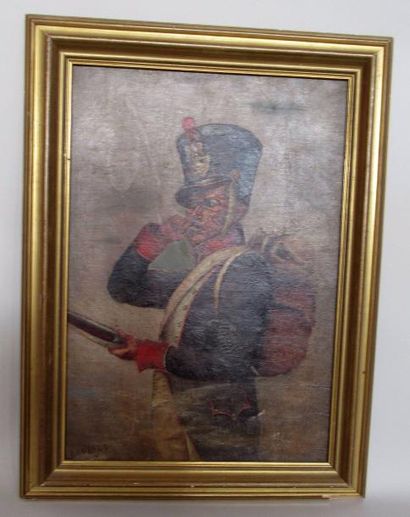 null LOMBARD (XIXe) "Officier d'artillerie" Huile sur toile signée en bas à gauche...