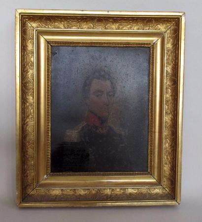 null J. GULLETTI (XIXe) "Portrait de jeune officier" Huile sur métal signée en bas...