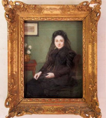 null Marie BARALLI: "Portrait de femme assise" Huile sur carton - 18 x 13 cm 