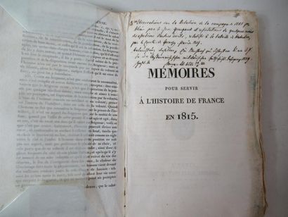 null Mémoires pour servir l'Histoire de France en 1815 avec le plan de la Bataille...