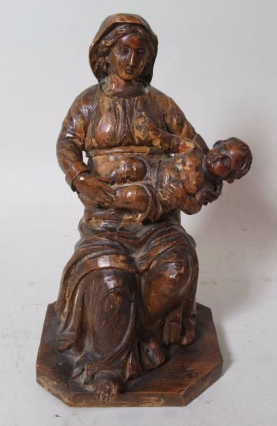null Vierge à l'enfant en bois sculpté (accidents et manques) Ht : 30 cm 