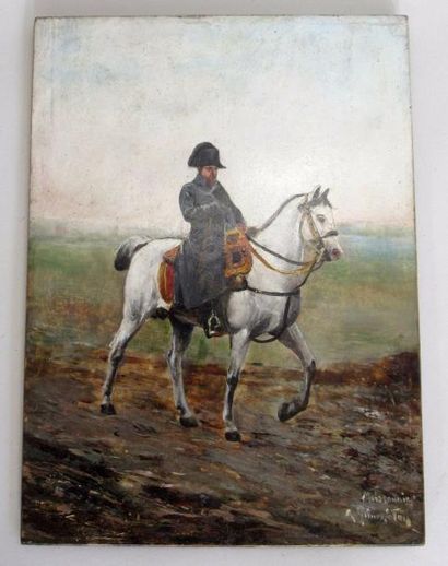 null MEISSONNIER (XIXe) "Napoléon Ier Empereur à cheval" Huile sur toile signée en...