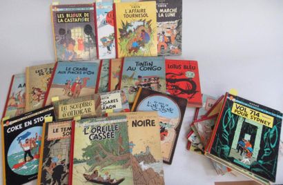 Ensemble de dix neuf albums sur Tintin Tintin au Tibet EO belge Les bijoux de la...