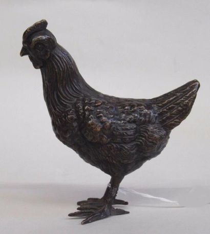 Poule en bronze à patine brune Haut: 7.5 cm null