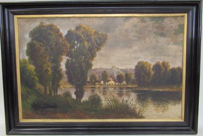 SCHWED-REITZ : "Bord de rivière" toile (accidents) - 84 X 133 cm null