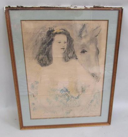 null VERTES (d'après) "Jeune femme au cheval" Lithographie en couleur numérotée 50,...
