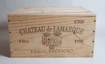 6 bouteilles de CHATEAU LAMARQUE Haut-Médoc 1998 (caisse bois d'origine) null