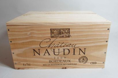 6 bouteilles de CHATEAU NAUDIN Bordeaux 2009 (caisse bois d'origine) null
