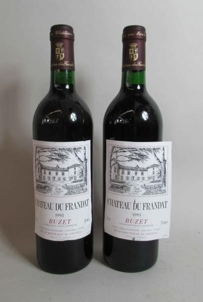 2 bouteilles de CHATEAU DU FRANDAT Buzet 1993 (étiquettes légèrement abimées) nu...