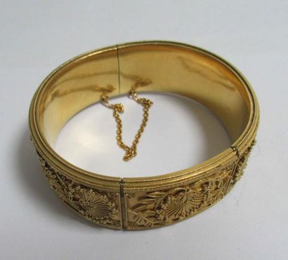 null Bracelet rigide en or et métal décor feuilles - Poids brut : 56 g