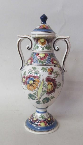 null Vase potiche en faïence polychrome de DELFT - Ht : 25 cm 