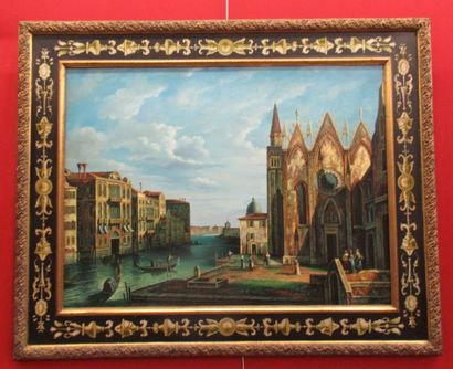 null Ecole moderne "Vue de Venise" deux toiles 90 x 180 cm 