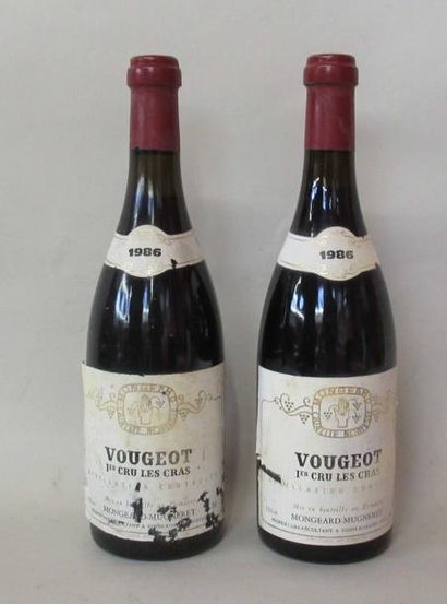 null 2 bouteilles de VOUGEOT 1er cru Les Cras Mongeard-Mugneret 1986 (étiquettes...