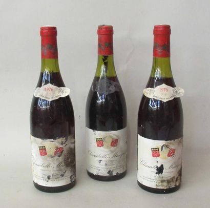 null 3 bouteilles de CHAMBOLLE MUSIGNY 1976 (étiquettes abimées et niveaux bas) 