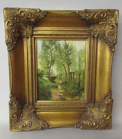 null Ecole française (MAUGY ?) "Marais poidevin" Huile sur panneau 23 x 19 cm 