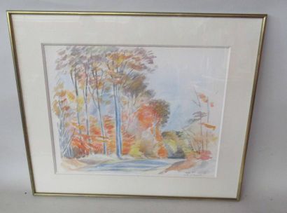 null JAN PY (1921-2016) "Carrefour de chasseur" aquarelle - 48 X 37 cm 