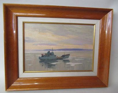 null Ecole Russe attribuée à Leonid Petrovich BAÏKOV (1918-1994) "Cargo en mer polaire"...