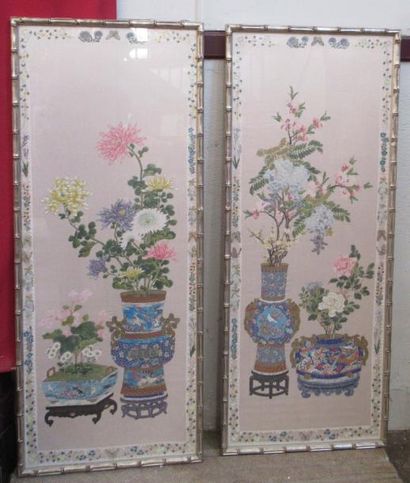 null Deux peintures sur soie : "Vase de fleurs" - Chine 