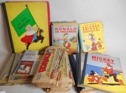 null Lot de 25 bandes dessinées Walt Disney (2 tailles) + 3 Babar et journaux Donald...