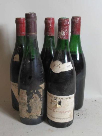 null 5 bouteilles de SAUMUR CHAMPIGNY Hospices de Saumur 1987, 1988 (étiquettes abimées...