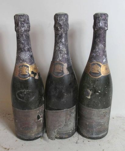 null 3 bouteilles de Champagne VEUVE CLIQUOT 1970 (étiquettes abimées et manquantes)...