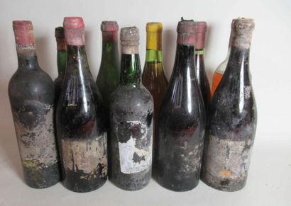 null Ensemble de 10 bouteilles de vins rouges et vins blancs divers (sans étiquettes)...
