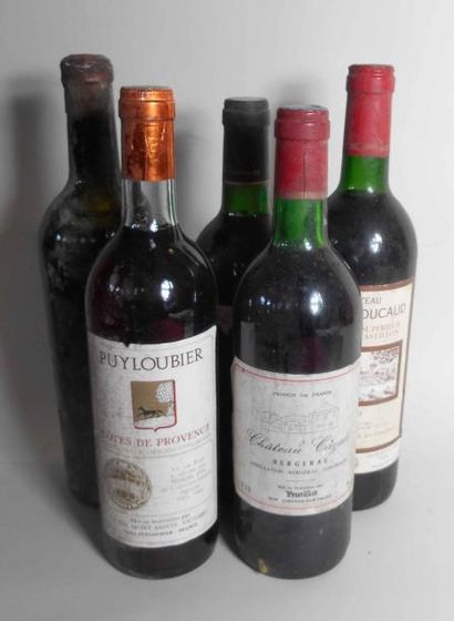 null Ensemble de 5 bouteilles diverses dont : - 1 bouteille de CHATEAU HAUT ROUCAUD...