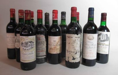 null Douze bouteilles de BORDEAUX dont un MOUTON CADET 1985 et un Chateau O-BRIGNON...