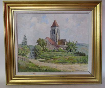 null Emmanuel GUYOT (XIXe/XXe) "Eglise d'Allemant dans la Marne" Huile sur toile...