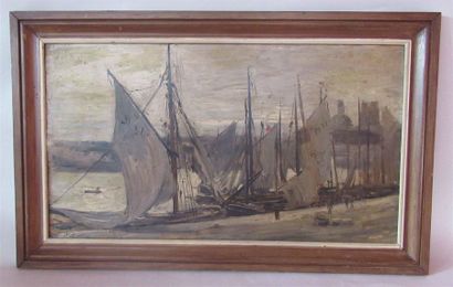 null Emile Louis MATHON (c. 1855 - 1887) "Bateaux à quai dans le port de Dieppe"...
