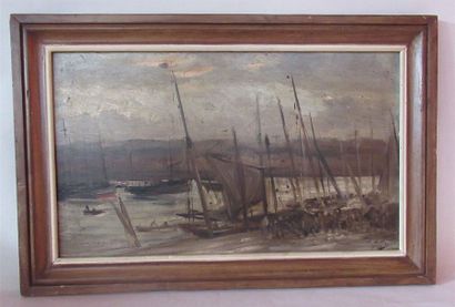 null Emile Louis MATHON (c. 1855 - 1887) "Sur le quai Henri IV à Dieppe" Huile sur...