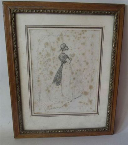 null Alfred GRÉVIN (1827-1892) "Femme en costume lisant" Dessin à la plume signé...