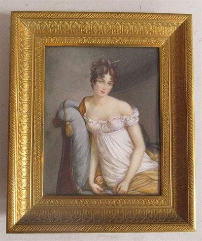 null GAMET - Ecole française du XIXe siècle "Portrait de Madame Récamier" Miniature...