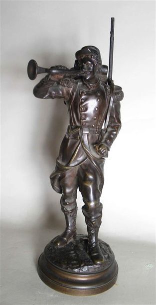 null Charles ANFRIE (1833 -1905) "Officier d'infanterie claironnant" Sculpture en...