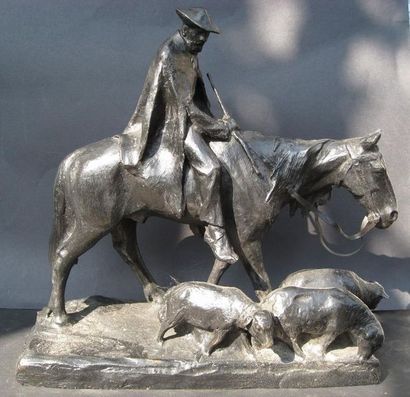 null Arthur HOFFMANN (1874-1960) "Berger à cheval conduisant ses moutons" Epreuve...