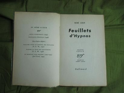null René CHAR "Feuillets d'Hypnos" Collection Espoir - 1ère édition dédicacée par...